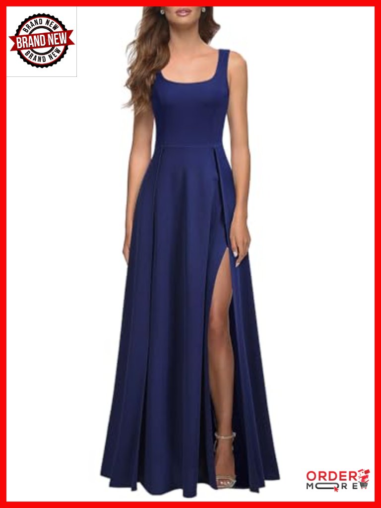 Square Neck Bodycon Maxi Dress With Side Split For Parties & Formal Events